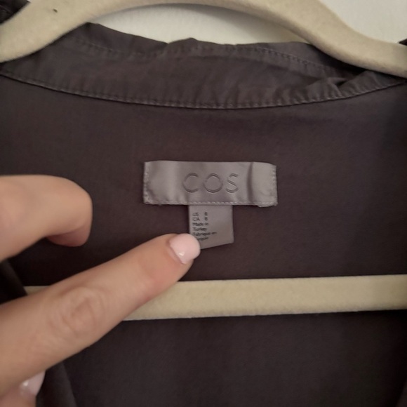 COS Oversized Poplin Puff Sleeve Minimalist Button Shirt Dress Dark Gray Size 8 - Picture 5 of 7